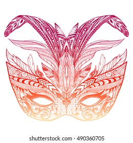 Hand drawn doodle carnival mask. It can be used for tattoo or print on t-shirt. Vector illustration.

