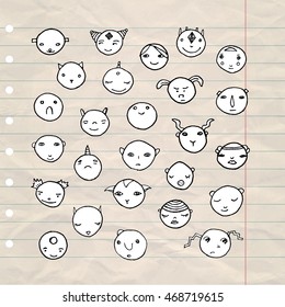 hand drawn doodle cartoon faces set