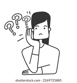 hand drawn doodle Cartoon person think about problem solving illustration vector