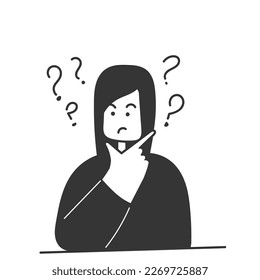 hand drawn doodle Cartoon person think about problem solving illustration vector