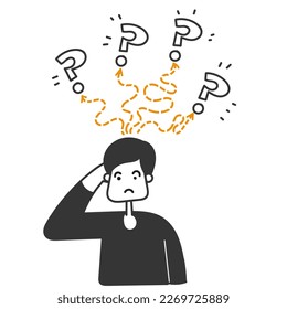 hand drawn doodle Cartoon person think about problem solving illustration vector