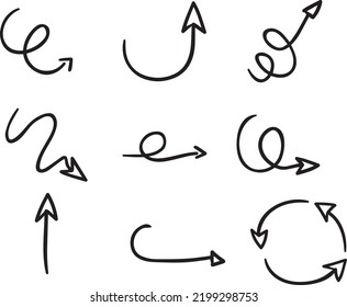 hand drawn doodle and cartoon style arrows vector icon illustration set 1