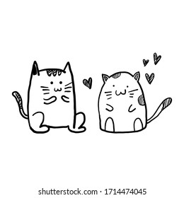 hand drawn doodle cat kitten illustration with cartoon style vector