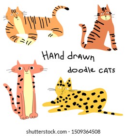 Hand drawn doodle cats. Vector set. Tigers and 
leopard. 
T-shirt print