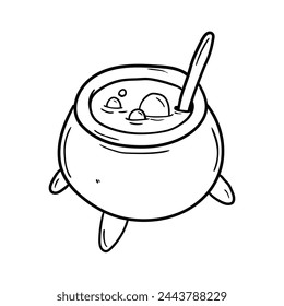 Hand drawn doodle cauldron potion for witchcraft isolated on white background. Vector illustration.