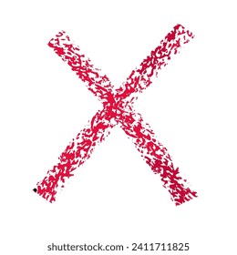 Hand drawn doodle chalk crayon brush math school sign for diagrams. Red Cross in colored grunge style. Freehand simple wax icon isolated on white