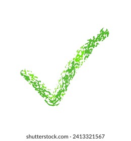 Hand drawn doodle chalk crayon brush math school sign for diagrams. Green check mark in colored grunge style. Freehand simple wax icon isolated on white