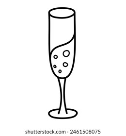 Hand drawn Doodle champagne glass. Celebration element. Simple outline editable stroke vector illustration isolated on a white background