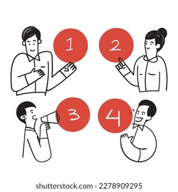 caracter de doodle dibujado a mano con opciones de número Circle ilustración infográfica
