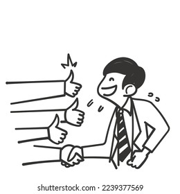 hand drawn doodle Character congratulates colleague for successful project or deal illustration