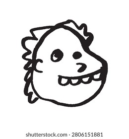 Hand drawn doodle of a character face with spiky hair and a wide toothy grin isolated vector icon.