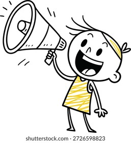Gritando personagem doodle desenhado à mão com vetor mínimo Megaphone