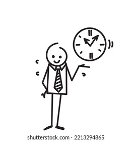 hand drawn doodle character showing clock illustration