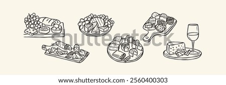 Hand drawn doodle charcuterie boards collection