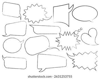Hand drawn doodle chat balloon shapes, think cloud sketches. Distressed outline callout frames Vector