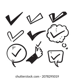 marca de verificación de doodle dibujada a mano ilustración de colección vector aislado