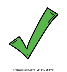 Marca de verificación de garabato dibujado a mano aislado sobre fondo blanco. Ilustración vectorial.