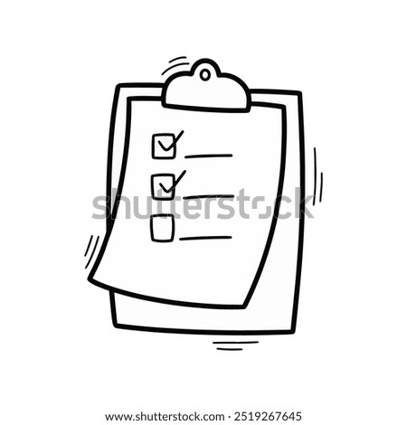 Hand Drawn Doodle Checklist Illustration. Cute Black Outline Tick List Sticker Clip Art Icon on White Background Vector EPS 10