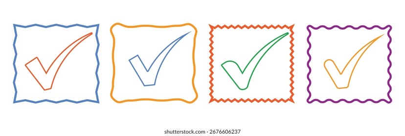 Hand drawn doodle checklist set colorful check marks isolated transparent PNG