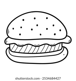 Hand drawn doodle cheeseburger or hamburger isolated on a white background. Vector illustration.