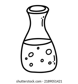 Hand drawn doodle chemical flasks. Vector sketch illustration of black outline laboratory equipment, school supplies for print, coloring page, kids design, logo