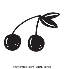 Handgezeichnete Doodle-Kirsche. Schwarze Beeren einzeln auf weißem Hintergrund.