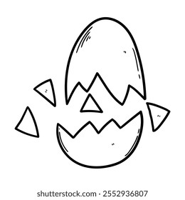Casca de ovo de galinha desenhada à mão isolada sobre fundo branco. Ilustração vetorial.