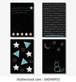 Hand drawn doodle childish background set. Scribbled shapes. Covers collection for card, book, exercise book, copy book, diary, brochures, notebook, pocketbook, album, sketchbook, scrapbook etc.
