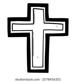 Hand drawn doodle christian cross isolated on white background. Vector illustration.