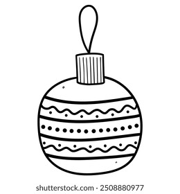 Hand drawn doodle Christmas ball isolated on white background. Vector illustration.