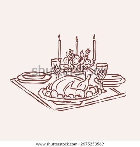 Hand drawn doodle Christmas dinner table