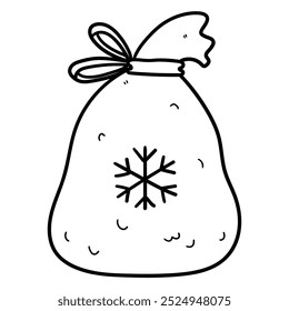 Hand drawn doodle christmas gift bag isolated on white background. Vector illustration.