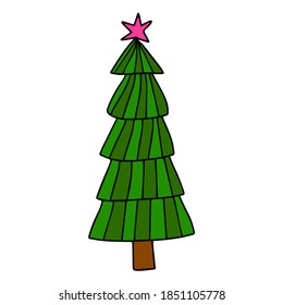 Hand drawn doodle Christmas and Happy New Year tree. Holiday spruce. Vector illustration.