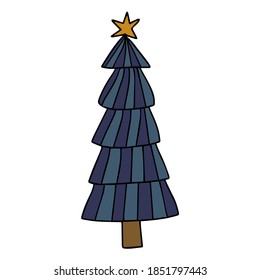 Hand drawn doodle Christmas and Happy New Year tree. Holiday spruce. Vector illustration.
