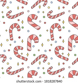 Hand drawn doodle Christmas pattern with candy for web, wrapping and design on the white background