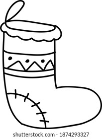 Hand drawn doodle Christmas sock. Vector illustration.
