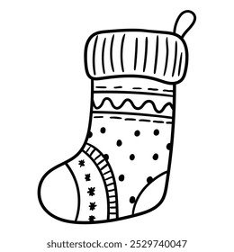 Hand drawn doodle christmas sock isolated on white background. Vector illustration.