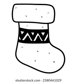 Hand drawn doodle christmas sock isolated on white background. Vector illustration.