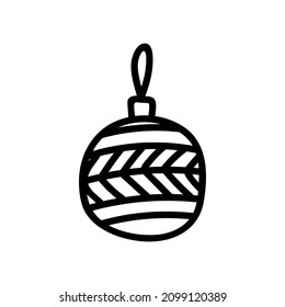 Hand drawn doodle Christmas toy ball. Symbol of Happy New Year, Xmas holiday celebration, winter.