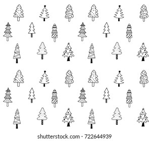 Hand drawn doodle Christmas trees seamless pattern. Vector illustration.