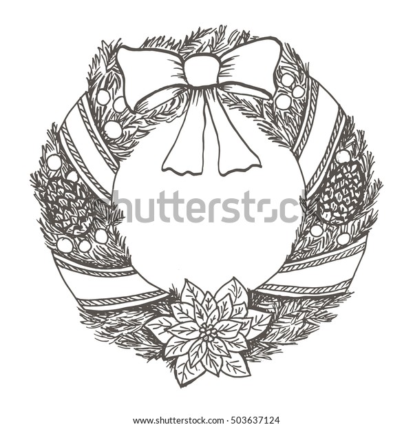 Hand Drawn Doodle Christmas Wreath Black Stock Vector Royalty Free 503637124