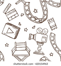 Hand drawn doodle cinema pattern, excellent vector illustration