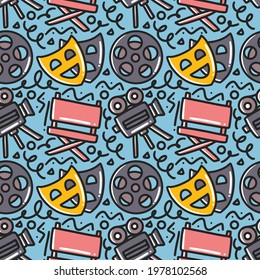 hand drawn doodle cinema show with icons and design elements