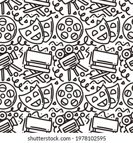hand drawn doodle cinema show with icons and design elements