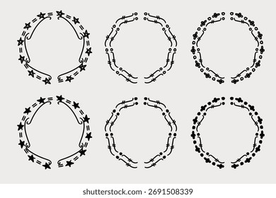 Hand Drawn Doodle Circle Border Line Set Vintage for Wedding Invitation and Decoration. Vector Illustration