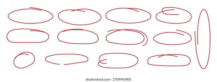Handgezeichnete Doodle Kreis Highlights. Pinsel Marker Stift runde Ovale. Horizontale Ellipse mit Scribble. Runde Kratzrahmen. Vektorgrafik