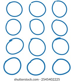 handgezeichneter Doodle-Kreis und Ovale-Symbol auf weißem Hintergrund, Folge 10. 