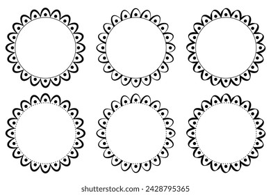 Hand drawn doodle circle scalloped frame ellipse shape.