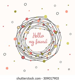 Hand Drawn Doodle Circles Beads Frame In Round Spiral Form With Text Space