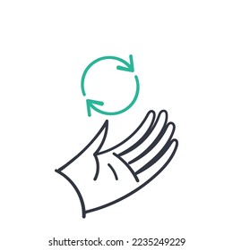 hand drawn doodle circular arrow on the palm hand illustration